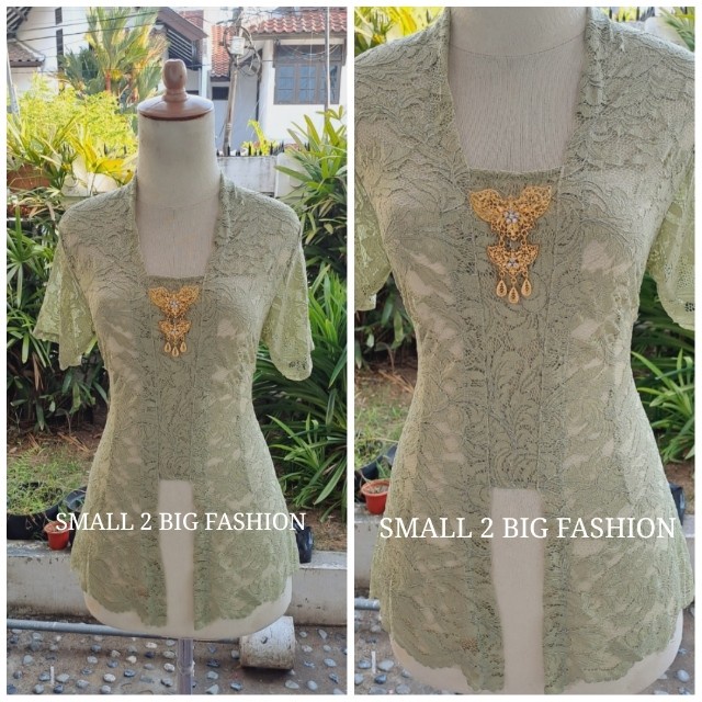 Kebaya Pendek Brukat Brokat Hijau Sage Kutubaru Kutu Baru Stretch