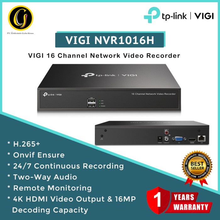 Tp-Link Vigi Nvr1016H Nvr 16 Channel H.265 Onvif Up To 10Tb Storage