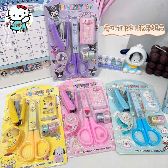 

5pc Set Alat Tulis Sanrio Staples Selotip Gunting Souvenir Ultah Anak