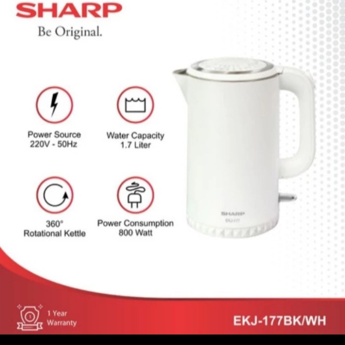 KETTLE JUG EKJ177 BK/WH/KETTLE LUSTRIK PEMANAS AIR EKJ177-HITAM