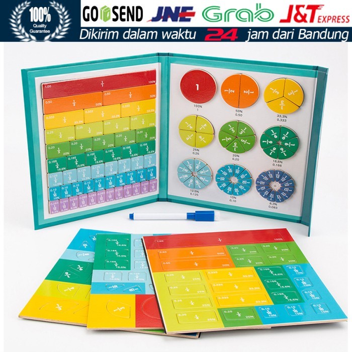 Flashshow Fraction Game Magnetic Wooden Travel Toy Mainan Anak Belajar Pecahan