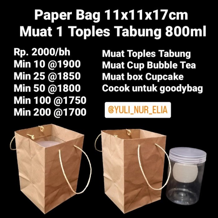 

Flashshow Paper Bag 11x11x17cm Bahan Tebal Muat 1 Toples Tabung 800ml
