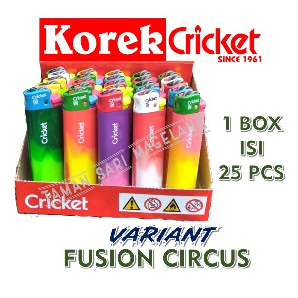 korek api cricket roda 1 box isi 25 pcs  | korek cricket fusion circus 25pcs |   korek cricket fusio