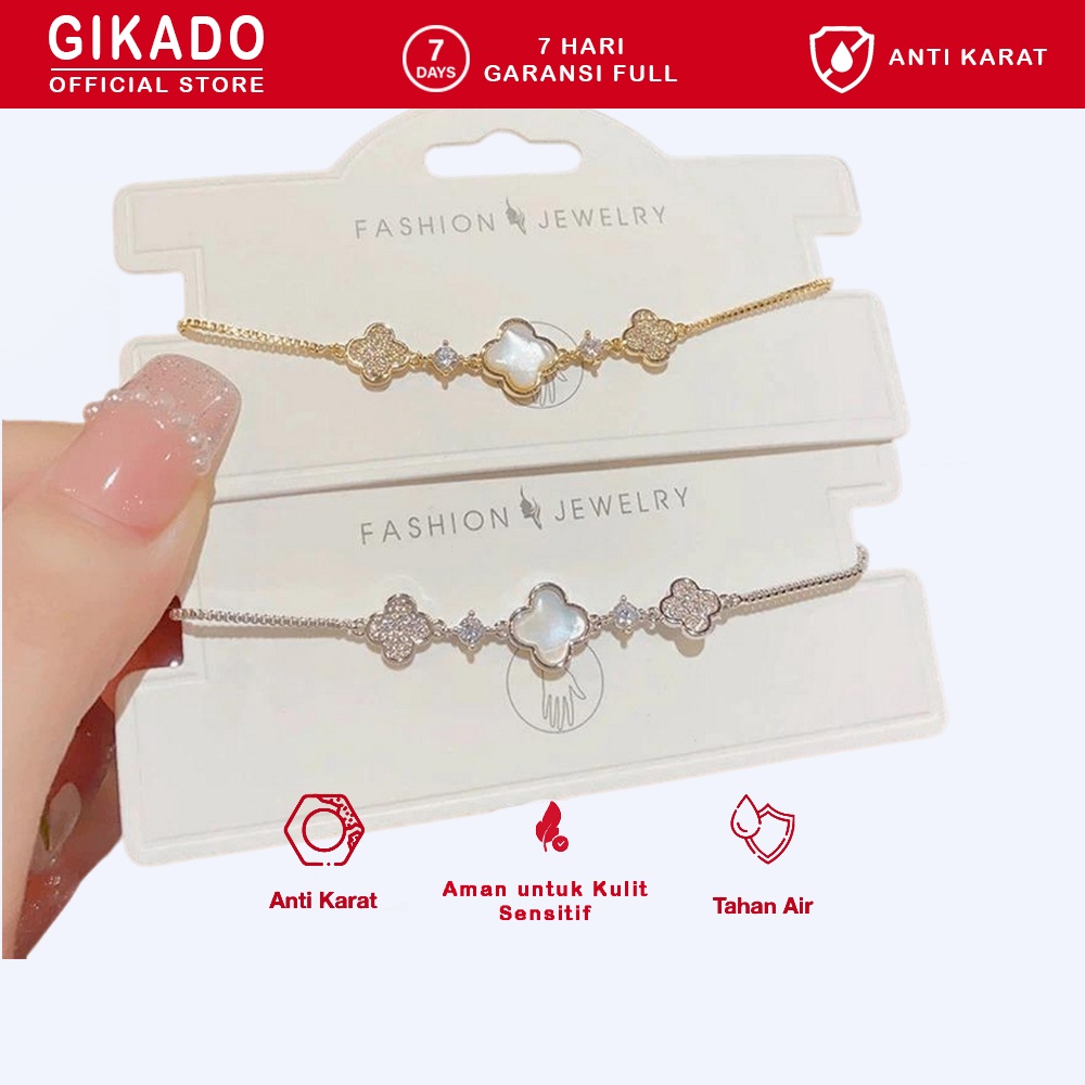 Gikado Gelang Wanita Zirkonia Serut Anti Karat Emas Perak Bracelet