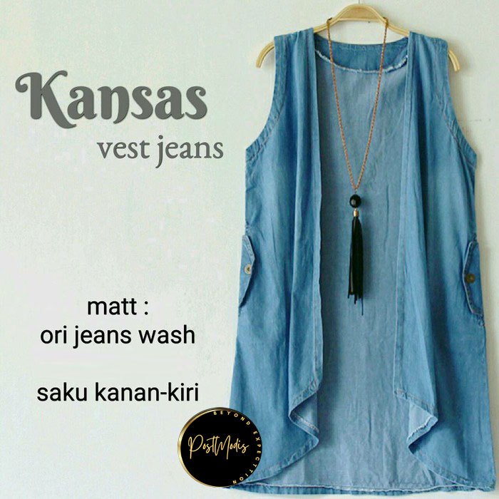 HOT DEALS Long Outer Vest Panjang Tanpa Lengan Denim Jeans Wash Halus Kekinian Terbaik