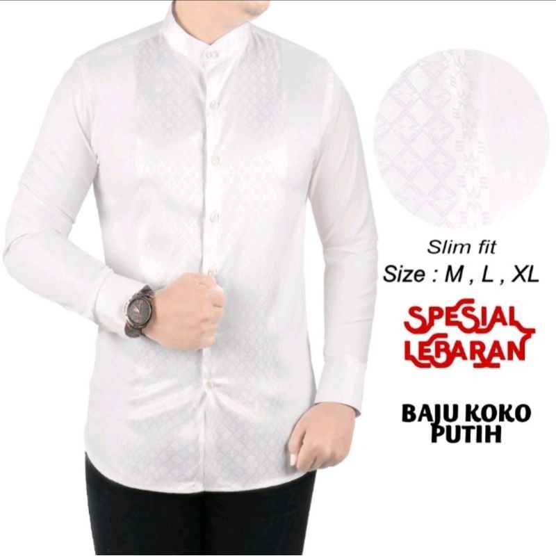 KODE H BAJU KOKO PRIA LENGAN PANJANG SLIM FIT PUTIH CLK05