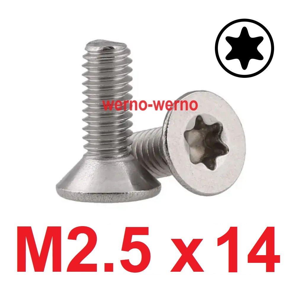 Baut Torx Flat Head M2.5x14 Bintang Stainless Countersunk M2.5 M2.5*14 Verseng T8