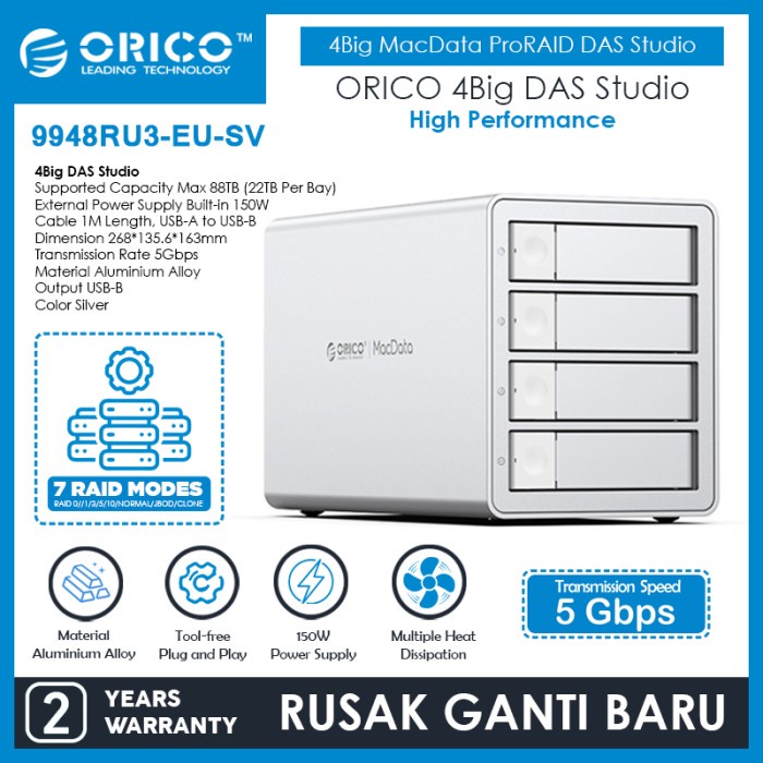 KODE B ORICO 4Big MacData RAID DAS Studio 4 Bay HDD Enclosure SSD Enclosure 5Gbps - 9948RU3
