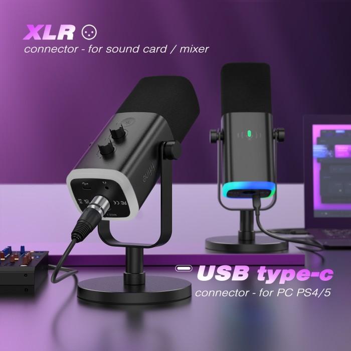 KODE A Fifine AM8 / AM-8 USB Microphone for Live Recording Studio Microphone RGB Gaming Microphone