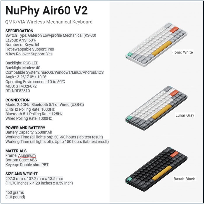 Nuphy Air60 V2 Wireless Mechanical Keyboard