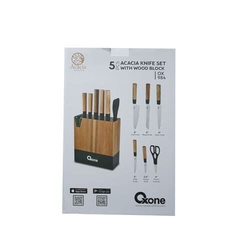 OXONE OX-984 ACACIA PISAU SET KNIFE SET WITH WOOD BLOCK