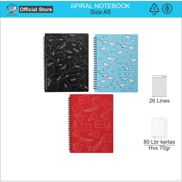 

Buku Tulis Spiral /Spiral Notebook A5 Tomex / Paper Plane