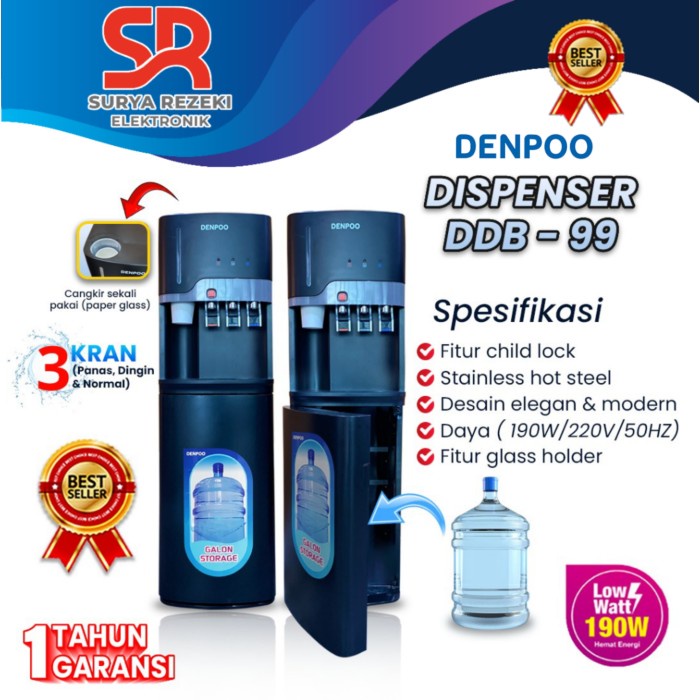 terbaru  dispenser denpoo galon bawah 3 kran - ddb 99 ( non kompresor ) ready