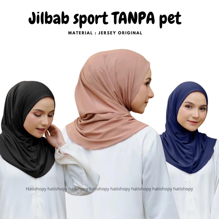 Terlaris Jilbab Sport Olah Raga Non Pet Instan Bahan Jersey Premium / Kerudung Olah Raga Tanpa Pet
