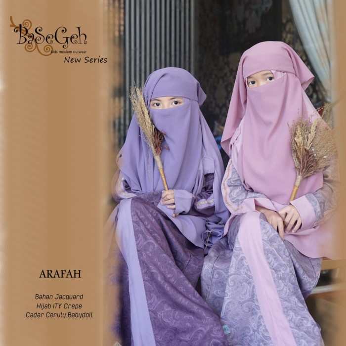 Ar 04 Baju Muslim Gamis Anak Set Cadar Yaman Basegeh Pink