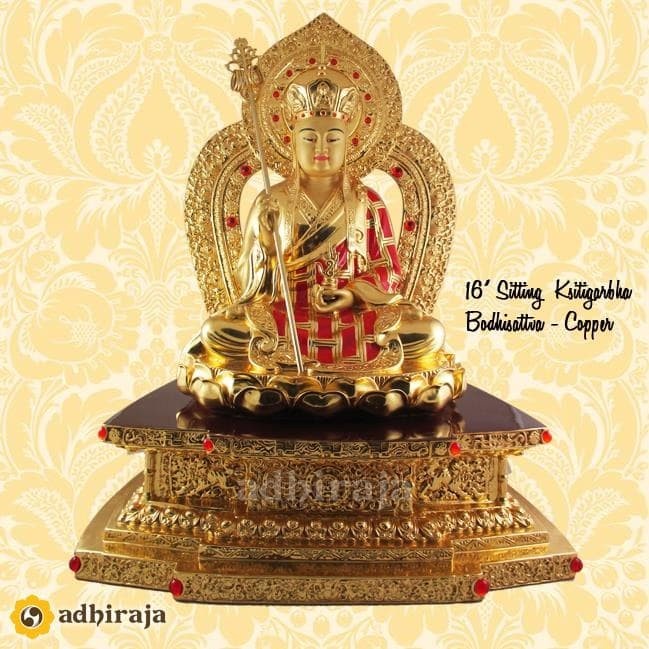R Patung Arca Ksitigarbha Ti Cang Wang + Throne 16"
