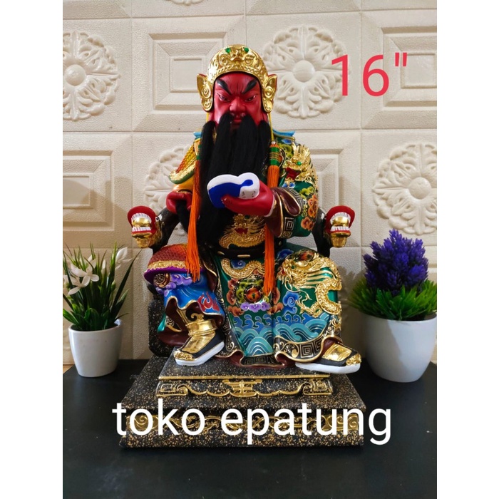 Svetlana Patung Dewa Kwan Kung / Kwan Kong / Kwan Te - Duduk / Jenggot - Buku - Kayu Taiwan - 16 In