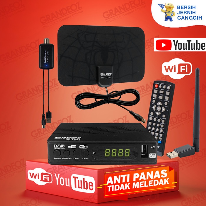 TERMURAH - PAKET STB Satellite + Antena TV + Booster Set Top Box Tuner Digital Youtube TV Tabung