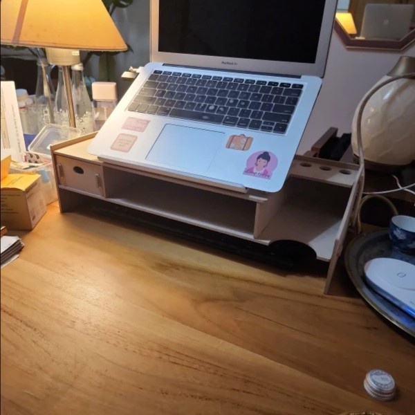 

PROMO! Korean Aesthetic White Study Table Wood Desk Rack Organizer Pc Stand