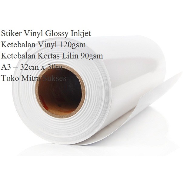 

Stiker Vinyl Glossy Inkjet A3+ Roll - 32cm x 30m Baru