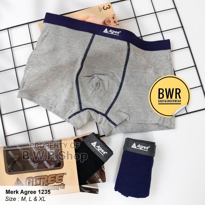 3Pcs Cd Boxer Agree Sport 1235 Polos / Celana Boxer Agree Sport 1235 Celana Dalam Pria Boxer Sempak