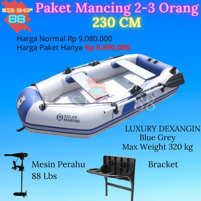PAKET PERAHU MANCING PERAHU KARET PVC TEBAL KUAT SOLAR MARINE 230CM