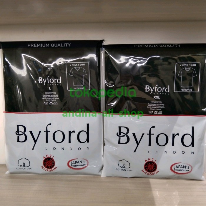BYFORD kaos dalam 100% cotton kerah V-neck Anti-microbial 1pcs,HITAM