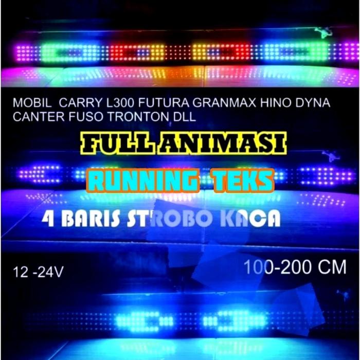 1Set Strobo Kaca Mobil Running Text 4Baris 65 Mode 12Volt / 24Volt Car