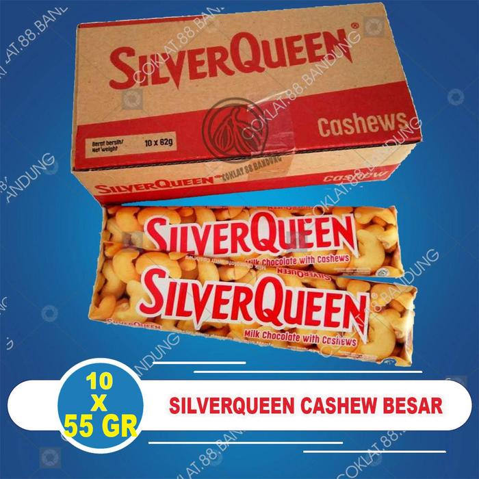 

terbaru !!! silverqueen 55 gram ex 58 gram 1 box 10 pcs mete, coklat silver queen 1 dus isi 10 x 55