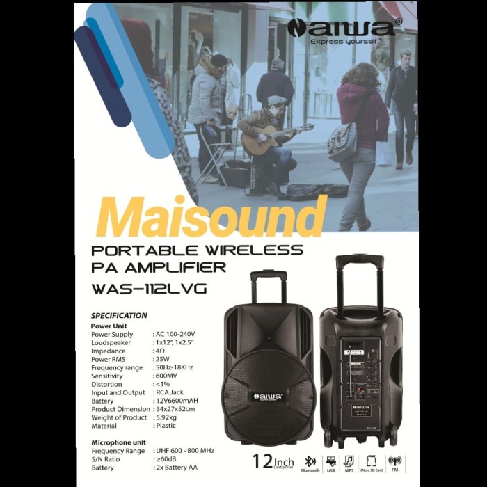 SALON AKTIF AIWA 12 INCH ISI 2 MIC WIRELESS BLUETOOTH SPEAKER MURAH