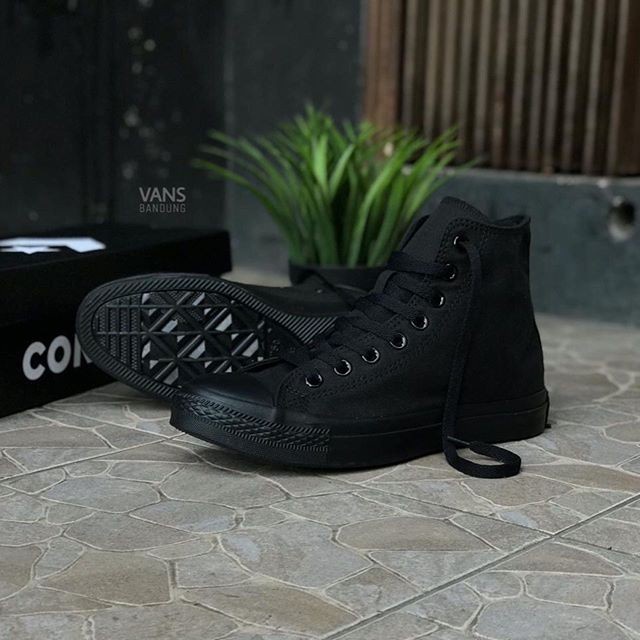 SEPATU CONVERSE ORIGINAL 100% HITAM POLOS ALL STAR FULL BLACK TINGGI
