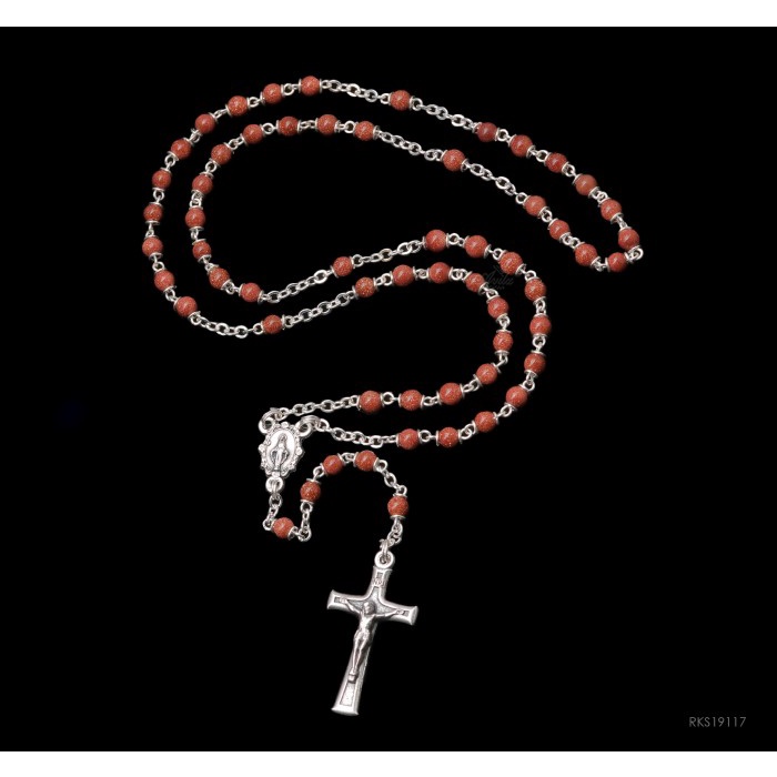 Produk Terbaik] Rosario Batu Pasir Emas 4mm Rohani Katolik