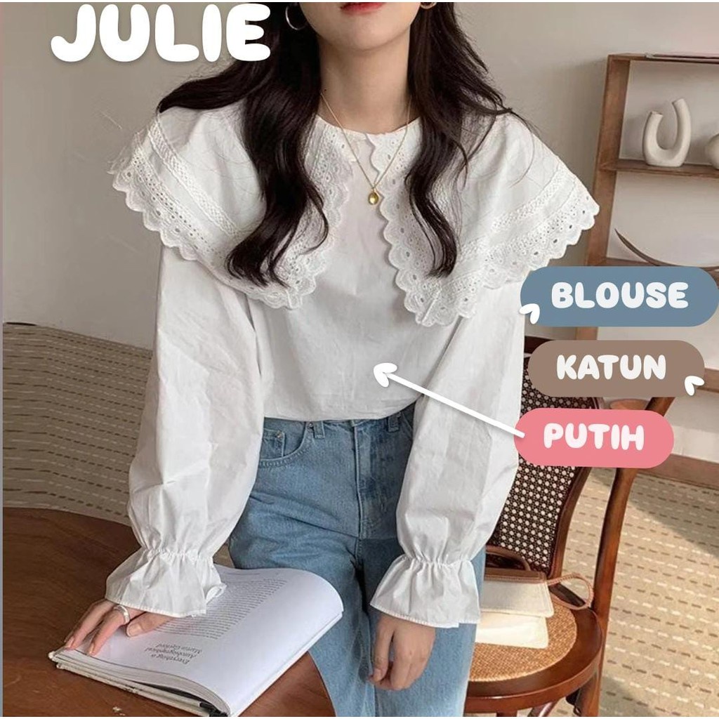 Ios Shop - Julie Blouse Katun Atasan Kantor Korean Kekinian Ramadhan Muslim Hijab Ootd Lebaran