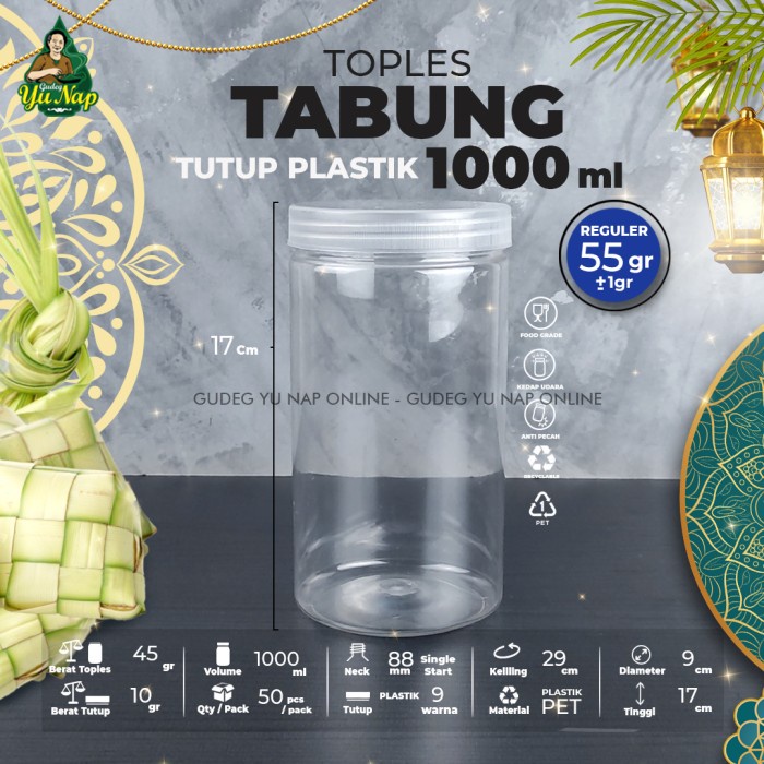 BERGARANSI Toples Tabung Cylinder 1 Liter - Toples Jar Plastik 1000 ml / 1000ml