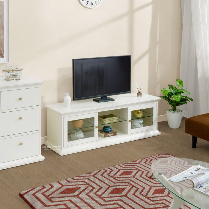 PREMIUM IFURNHOLIC Kamila TV Cabinet Meja Tv Klasik Modern Kayu Pintu Kaca