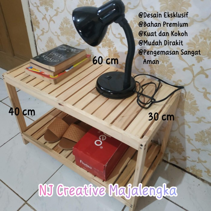PREMIUM Meja Rak Susun Kayu 60x30x40 cm minimalis 2 tingkat Natural aquarium