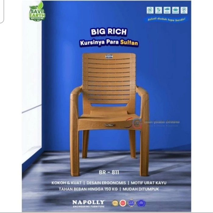 PREMIUM Kursi Teras Plastik Motif Urat Kayu Merk Napolly BR811 BigRich Big Rich 811 Sultan
