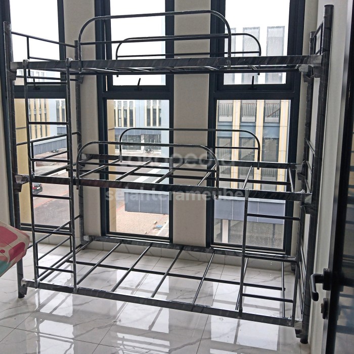 Tempat Tidur Tingkat 3 Susun Ranjang Susun Besi Bunk Bed Ranjang Besi