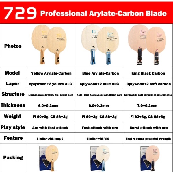 Friendship 729 Arylate Carbon Table Tennis Blade Racket Bat