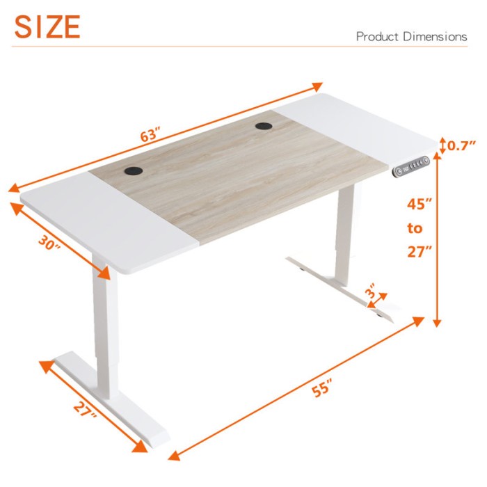 63" Adjustable Height Electric Table Standing Desk