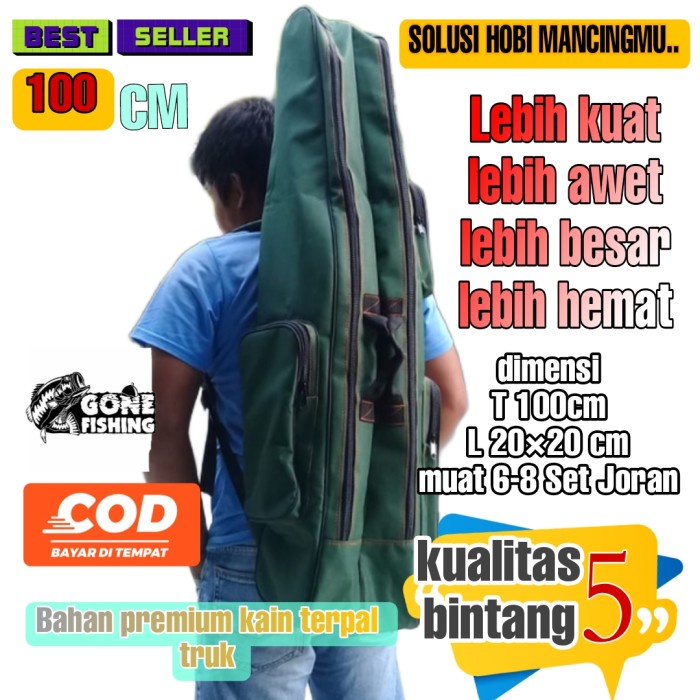 PREMIUM Tas pancing dua ruang 100cm bahan terpal truk