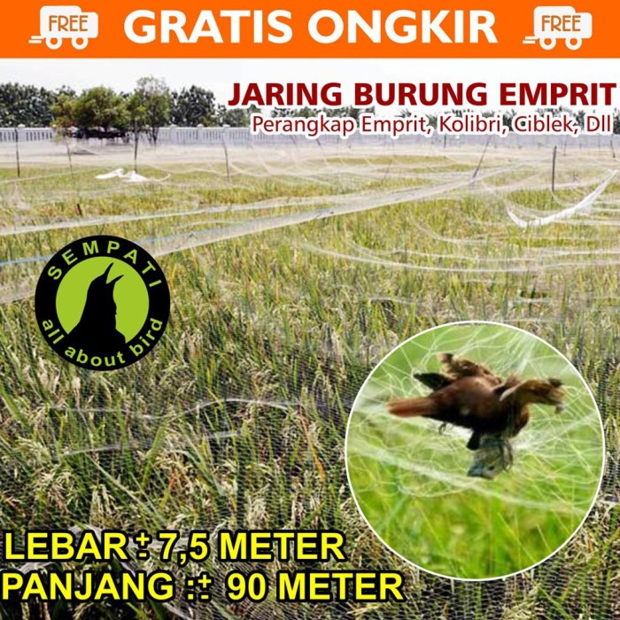 PREMIUM JARING BURUNG JARING PADI JARING EMPRIT JARING SAWAH 7,5 x 90 METER