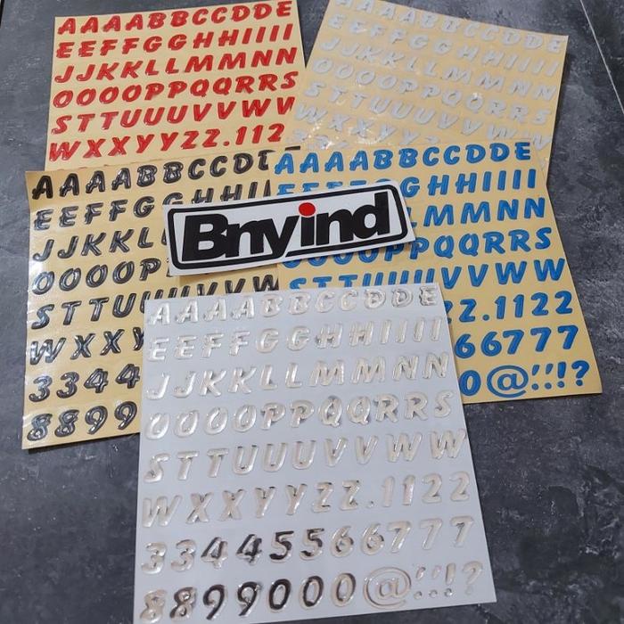 Sticker Stiker Emblem Abjad Huruf Angka Timbul