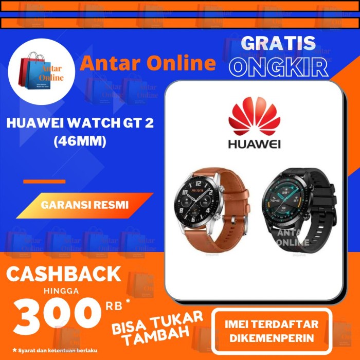 Huawei Smart Watch GT 2 46mm Classic GT2 46 Stainless-Brown-Coklat