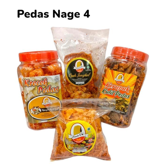 

BARANG TERLARIS 4PCS PAKET KERIPIK NAGE 4 (KRECEH KECIL,OPAK JENGKOL,KERUPUK KULIT PEDAS MANJE,PEDAS