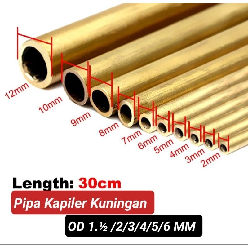 HJK Pipa Kuningan / Pipa Kapiler Kuningan OD 1.5/2/3/4/5/6MM Panjang 30CM