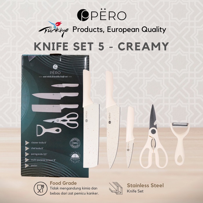 Pero Granite Knife Set Of 5 / Set Pisau Dapur Granite Anti Lengket