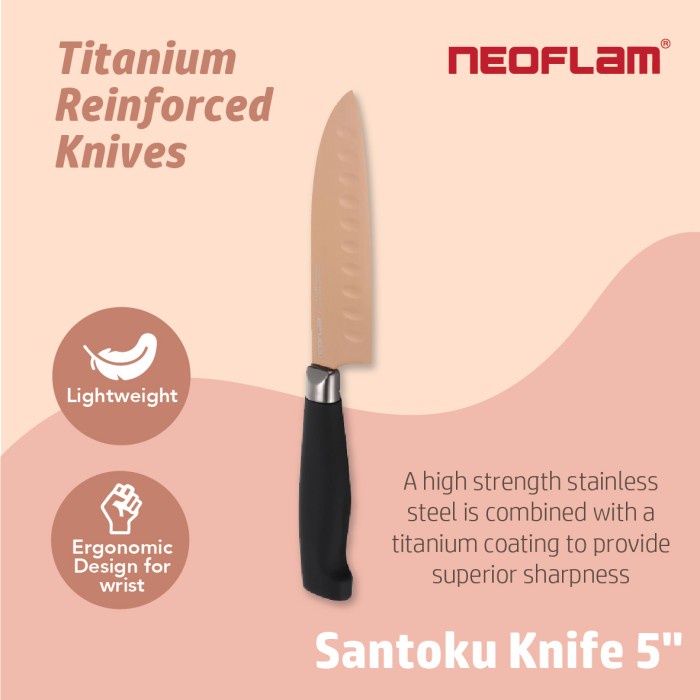 Neoflam Titanium Santoku Knife 5" Rose Gold / Pisau Daging