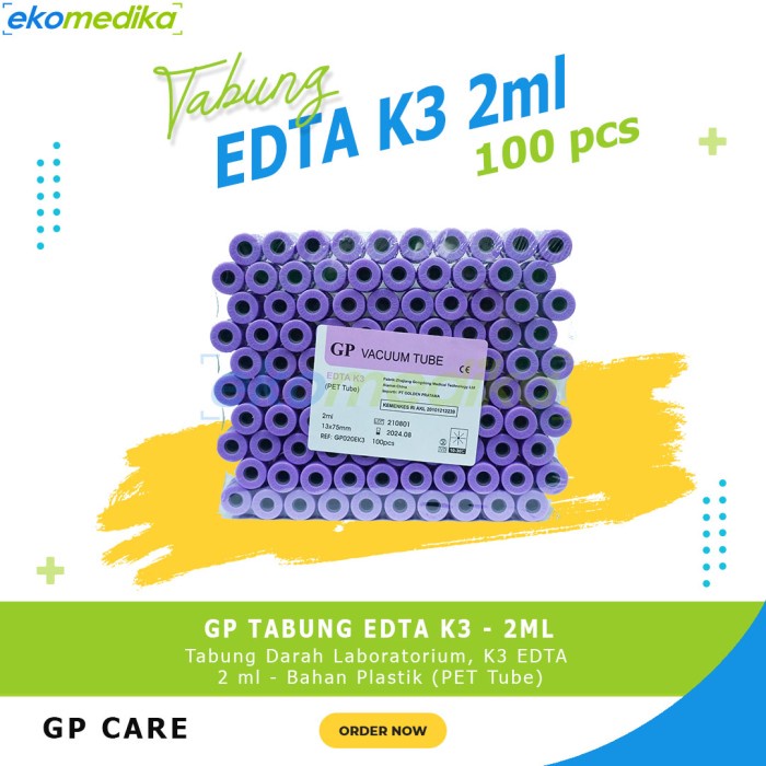 Ready Blood Vaccum Tube K3 EDTA 2mL Plastik GP Tabung Darah EDTA 2ml PET