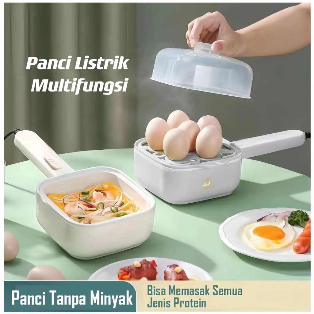 Pplus Panci Listrik & Alat Rebus Telur Serbaguna 350W Putih Keramik Anti Lengket